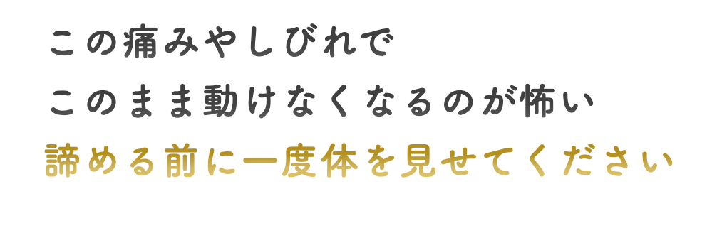 この痛みやしびれで このまま動けなくなるのが怖い 諦める前に一度体を見せてください